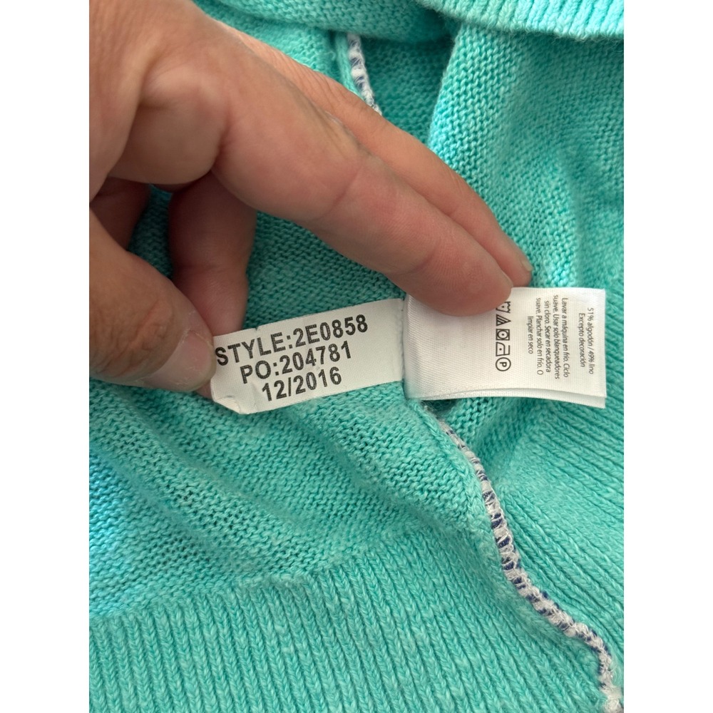 Vineyard Vines Womens Turquoise Cotton Linen Crewneck Sweater Side Piping Small - Picture 9 of 12
